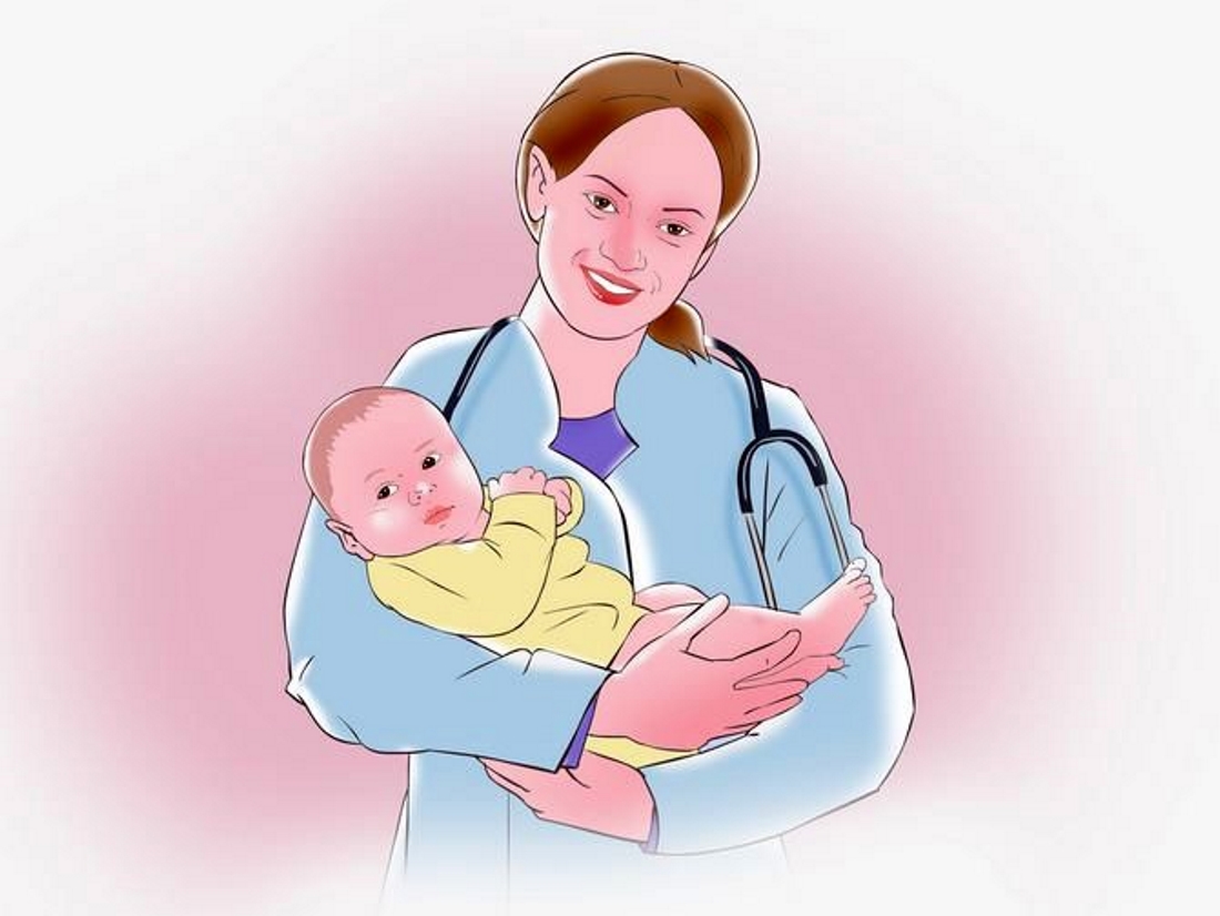Род в медицине. Акушер с ребенком иллюстрация. Медицинская сестра и новорожденный.